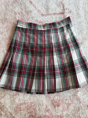Aerie red and green plaid mini pleated skirt